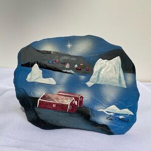 Reflections of Bay Life Art Hand-Painted Landscape-Icebergs on slate 5” across